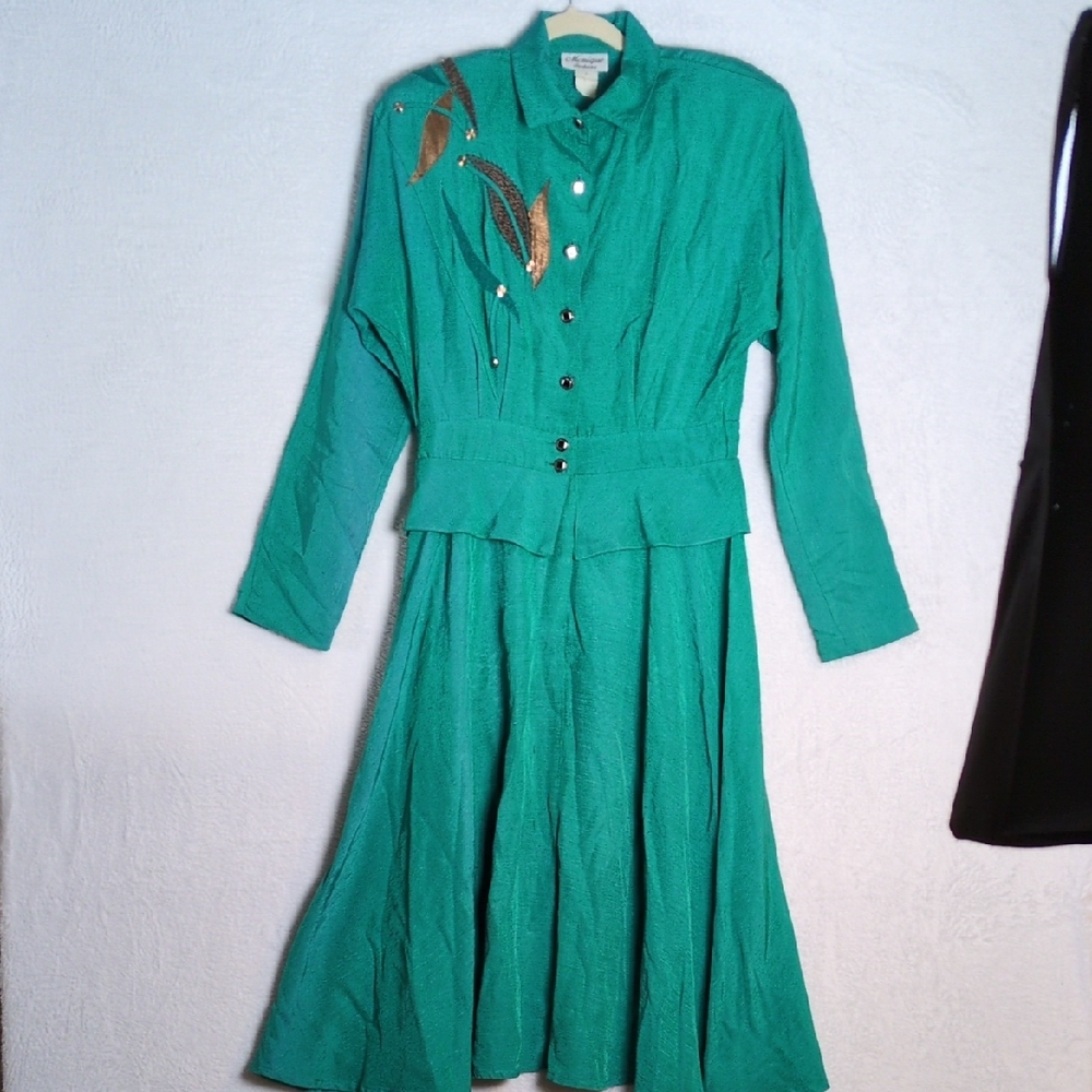 Monique Fashions Vintage Women's Turquoise Peplum Office‎ Dress Size L